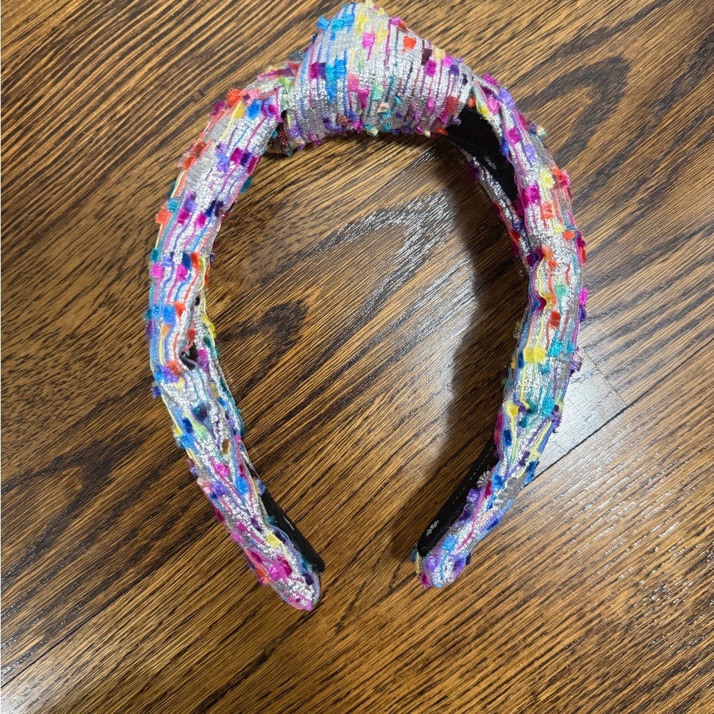 Lele Sadoughi Silver Knotted Headband with Multicolor Fringe